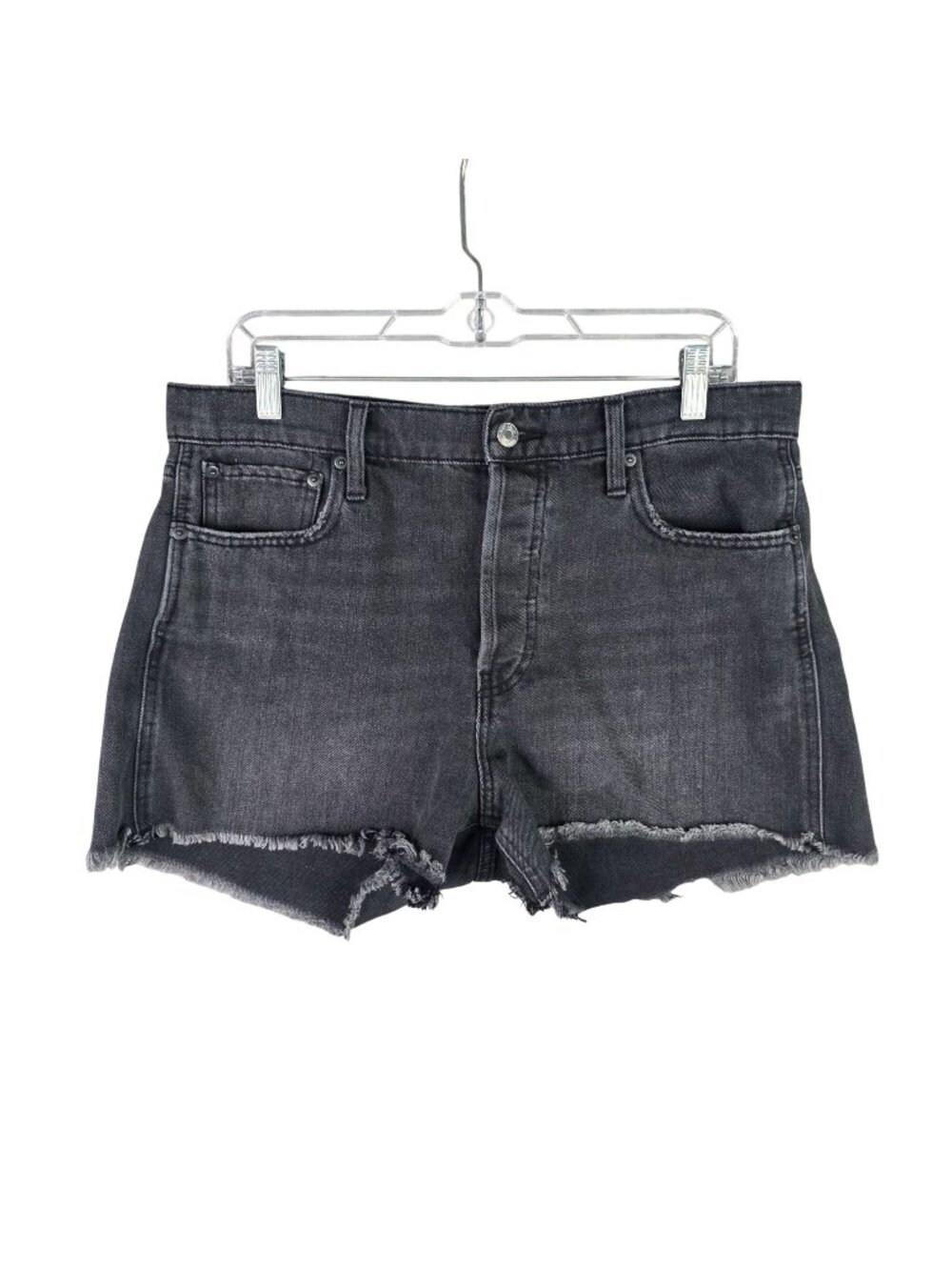 Women GAP High Rise Cheeky Short Denim Black Shorts Raw Hem Cut Off Size 12